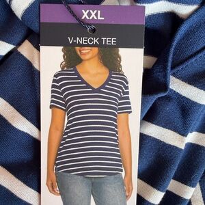 GAP Blue and White Striped V-Neck Tee